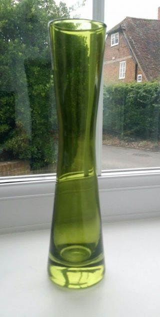 Vintage Scandinavian Style Waisted Green Art Glass Vase.