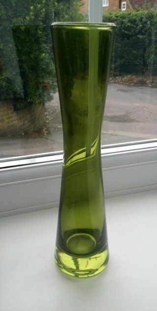 Vintage Scandinavian style waisted green art glass vase. 2