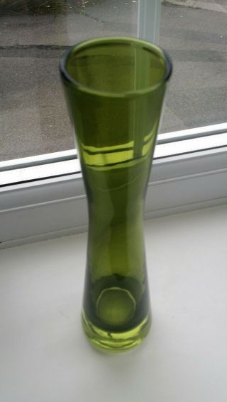 Vintage Scandinavian style waisted green art glass vase. 3