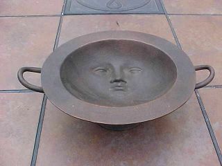 Vintage Unique Bronze Face Bowl Statue / Sculpture