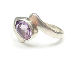 Vintage Silver Amethyst Solitaire Ring 925 Sterling 3.  2g