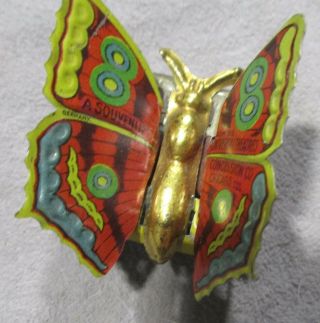 Vintage Tin Litho Butterfly Push Toy - Germany - Souvenir Of Universal Theater