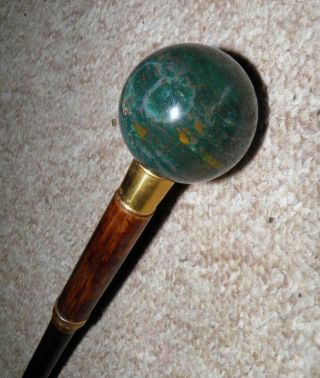 Antique Brigg Walking Stick/dress Cane W/ Large Blood Stone Ball Top & Gold 223g