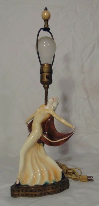 Art Deco Lamp Lady Flapper Scarf Dancer Figurine Goldscheider Wien Katzhutte