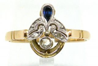 Gorgeous Art Deco 18k Gold With Diamonds And Sapphires Ring