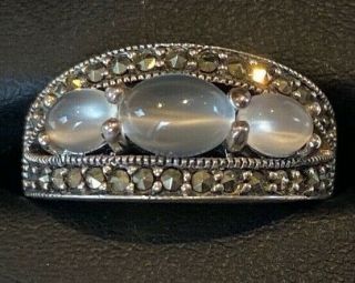 Vintage Large Chunky Sterling Silver Moonstone Marcasite Ring