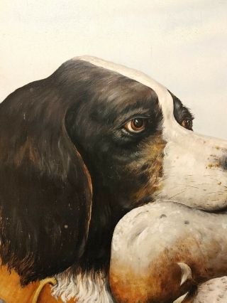 19thC Antique American Folk Art Dog hunting Oil Painting on wood 18 