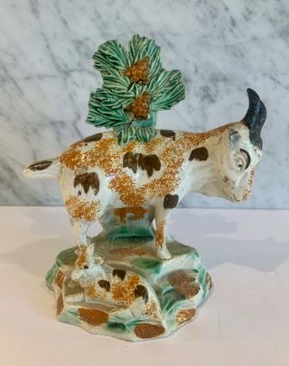 Early Antique Staffordshire Prattware Pearlware Goat With Kid 18th Century