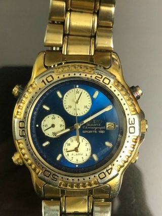 Vintage Seiko 7t32 - 6c09 Chronograph Watch Quartz Sports 150 - Blue & Gold Face