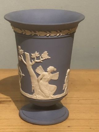 Vintage Wedgwood Blue & White Jasperware Vase Venus & Cupid Collectible