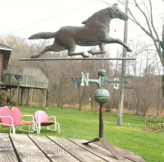 Vintage 28 " Copper Horse Weather Vane 31 " X 40 " Tall W/directional