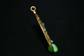 Authentic Ancient Greek Gold Turoqiuse Pendant with Engraving of a Mystical Bird 5