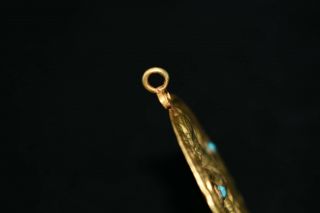 Authentic Ancient Greek Gold Turoqiuse Pendant with Engraving of a Mystical Bird 6