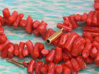 Vintage Antique Art Deco Dark Natural Coral Necklace Rolled Gold Tube Clasp 27g