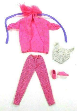 Barbie Vintage 1980s Rockers Clothes Pink Jacket & Pants Silver Top Hairbow