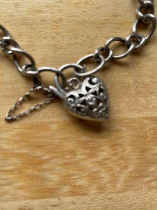 Vintage Silver Charm Bracelet - Safety Chain - Faith Hope Charity - Heart - Dog