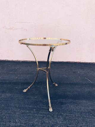 Mid Century Brass & Glass Rams Head Hoof Foot Side Table Hollywood Recency