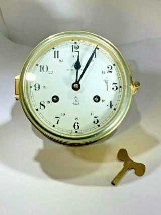 Vintage Schatz Germany Royal Mariner 8 Day Chime Brass Clock With Key