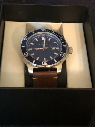 Nautis Dive Pro 200 Watch Gl1909 - E Blue Dial Brown Leather Strap 45mm.