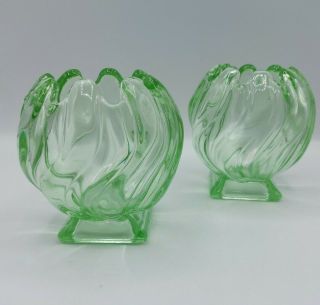 2 Vintage Art Deco/retro Green Glass Small Bagley Posy Vase