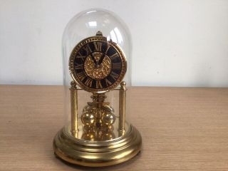 Vintage Kein Germany Brass Anniversary Clock With Glass Dome Black Face