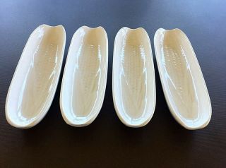 Vintage Corn On The Cob Dishes,  Trays,  White Embossed Corn Design,  Set Of 4