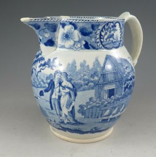 Antique Pottery Pearlware Blue Transfer Beemaster Pattern Small 4.  75 " Jug 1825