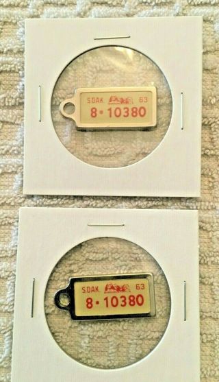 1963 South Dakota Vintage Dav Keychain License Plate Tags Matching Pair