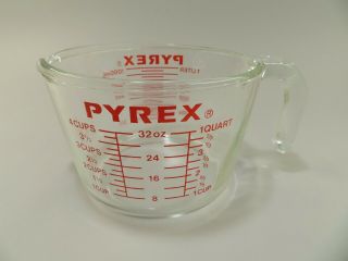 Vintage Pyrex 532 Glass 1 Quart 4 Cup 1 Litre Measuring Cup Pitcher Open Handle