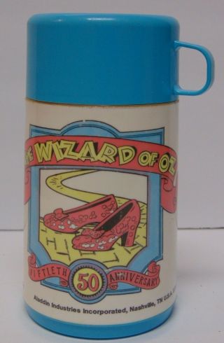 Vtg 1989 The Wizard Of Oz 50th Anniversary Aladdin Thermos Drink For Lunch Box