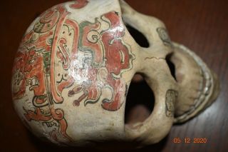 Pre Columbian Mayan Skull,  Separate Jaw,  Glyphs 6 " Prov