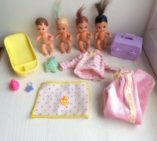 Vintage Krissy Bedtime Baby Barbie Doll Clothes & Babies With Hair Mermaid Bath