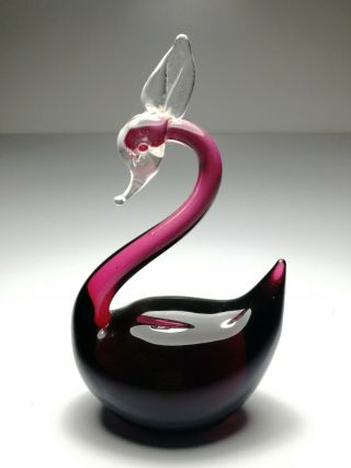 Vintage Mcm Art Glass Murano Organic Bird Sculpture Amethyst Purple With Label