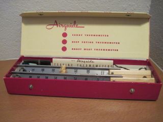 Vintage 1930 - 56 Airguide Cooking Thermometer S/3 Box Chicago Usa Nib
