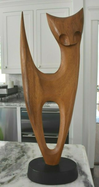 23 " Vintage Mid Century Modern Abstract Carved Wood Cat Art Sculpture Hagenauer