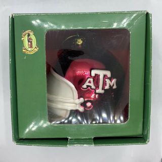 Texas A&m Ornament Football Helmet Christmas Ncaa Blown Glass Box Vtg