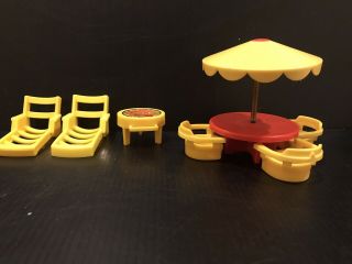 Fisher Price Vintage Little People Umbrella Patio Set Table Chairs Bbq Grill