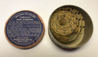 Vintage Chicago Steel Tape Leveling Rod Ribbons Unusedbox Style B 1 1/8” Vgc