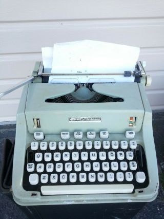 Antique Vintage Hermes 3000 Portable Typewriter Seafoam Green 1969 Switzerland