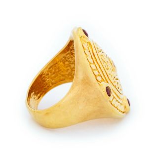 Antique Vintage Deco Style 14k Gold Italian MILOR Etruscan Garnet Ring Sz 10.  25 3