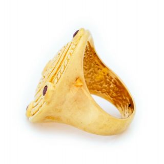 Antique Vintage Deco Style 14k Gold Italian MILOR Etruscan Garnet Ring Sz 10.  25 5