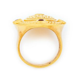Antique Vintage Deco Style 14k Gold Italian MILOR Etruscan Garnet Ring Sz 10.  25 6