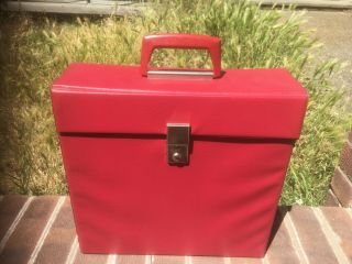 Vintage Retro Red Vinyl Lp Record Carrying Case Storage Holds Approx 30 Albums
