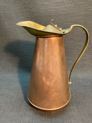 Vintage Antique Copper & Brass Lidded Pitcher Hot Water Jug