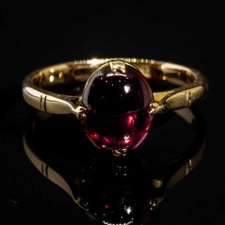 Antique Victorian Cabochon Garnet Solitaire 9ct Gold Ring
