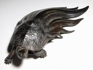 Ryubundo Signed Minogame Long - Life Turtle Okimono Statue Japanese Iron Artwork 2