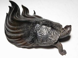 Ryubundo Signed Minogame Long - Life Turtle Okimono Statue Japanese Iron Artwork 3