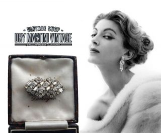 Vintage 1950s Art Deco Diamond Rhinestone Brooch Pin Baguette Cut Bridal Gift