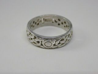 Small Size Vintage Solid Silver Celtic/tribal Design Band Ring.  Size J.  (ncb)