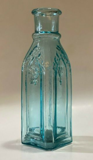 Ice Blue Antique Cathedral Pickle Jar Bottle W/ Iron Pontil